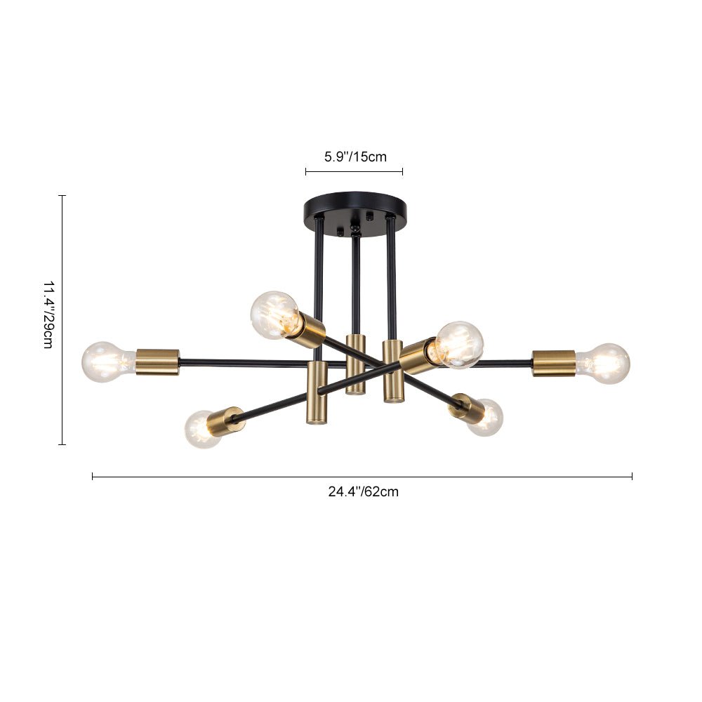 Sputnik 6 or 8 Light Ceiling Lamp — Black Metal, Retro Modern Dimmable