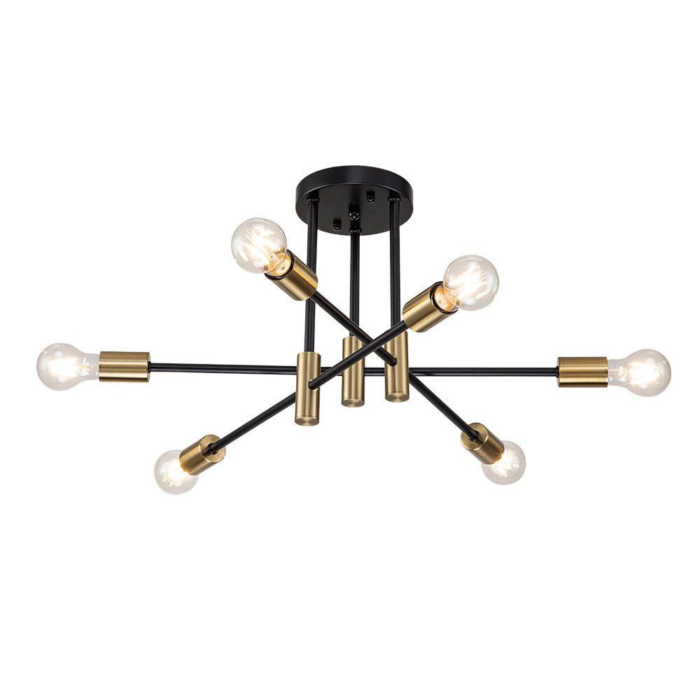 Sputnik 6 or 8 Light Ceiling Lamp — Black Metal, Retro Modern Dimmable