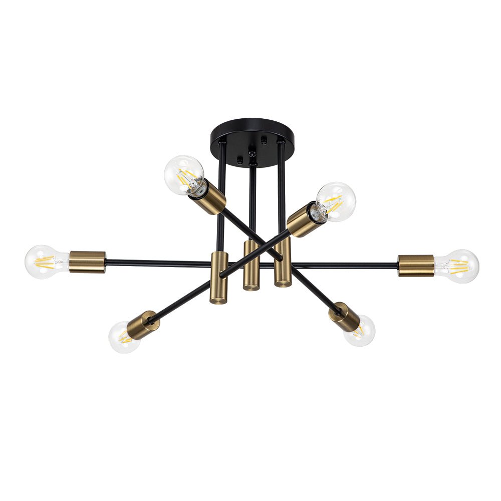 Sputnik 6 or 8 Light Ceiling Lamp — Black Metal, Retro Modern Dimmable
