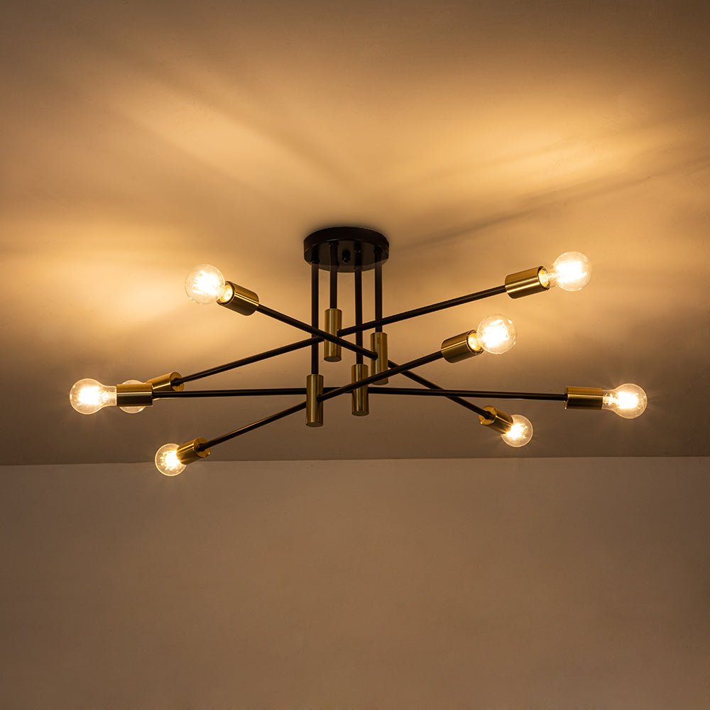 Sputnik 6 or 8 Light Ceiling Lamp — Black Metal, Retro Modern Dimmable