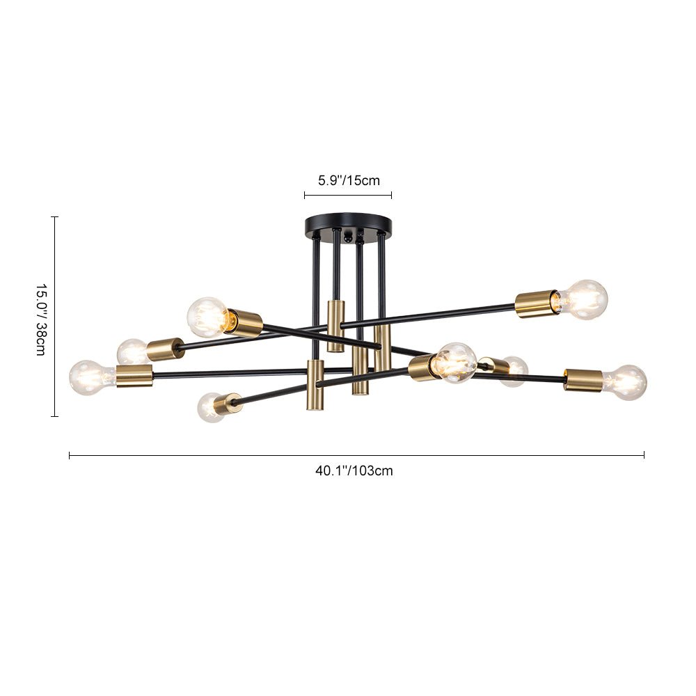 Sputnik 6 or 8 Light Ceiling Lamp — Black Metal, Retro Modern Dimmable