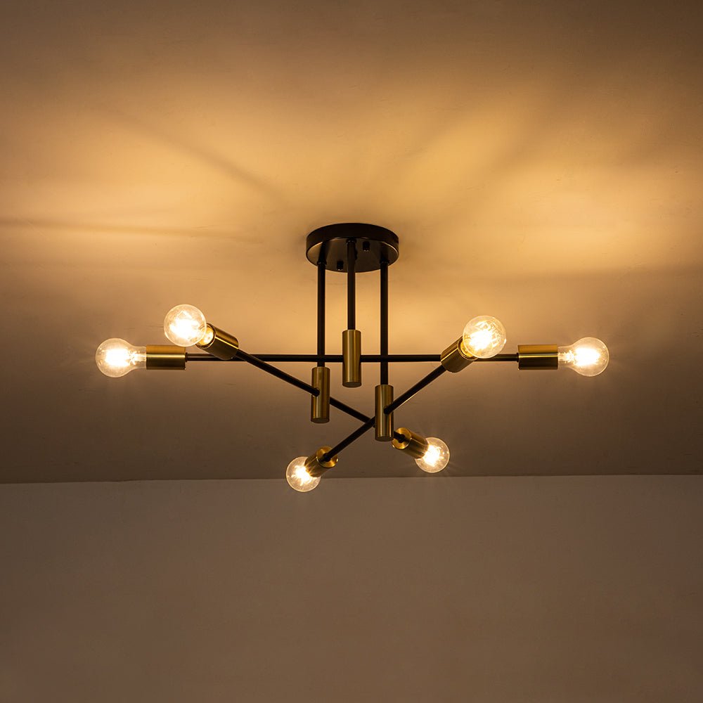 Sputnik 6 or 8 Light Ceiling Lamp — Black Metal, Retro Modern Dimmable