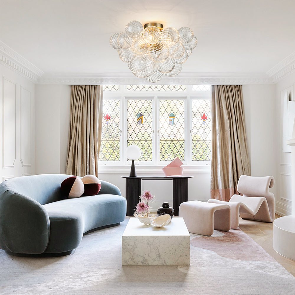 Three Glass Sphere Ceiling Light — Brass Finish, 10 12 15cm Orbs