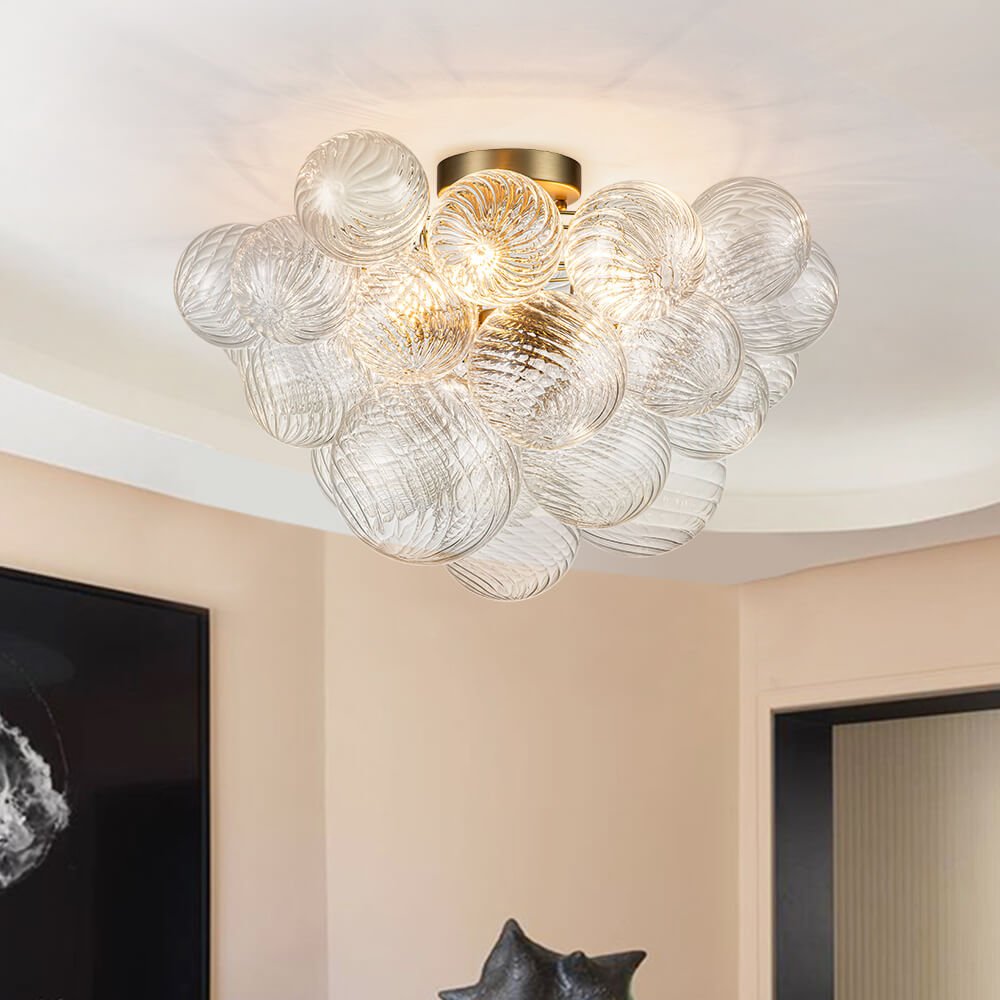 Three Glass Sphere Ceiling Light — Brass Finish, 10 12 15cm Orbs
