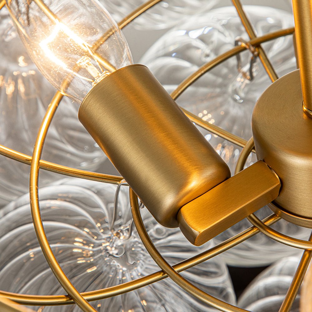 Three Glass Sphere Ceiling Light — Brass Finish, 10 12 15cm Orbs