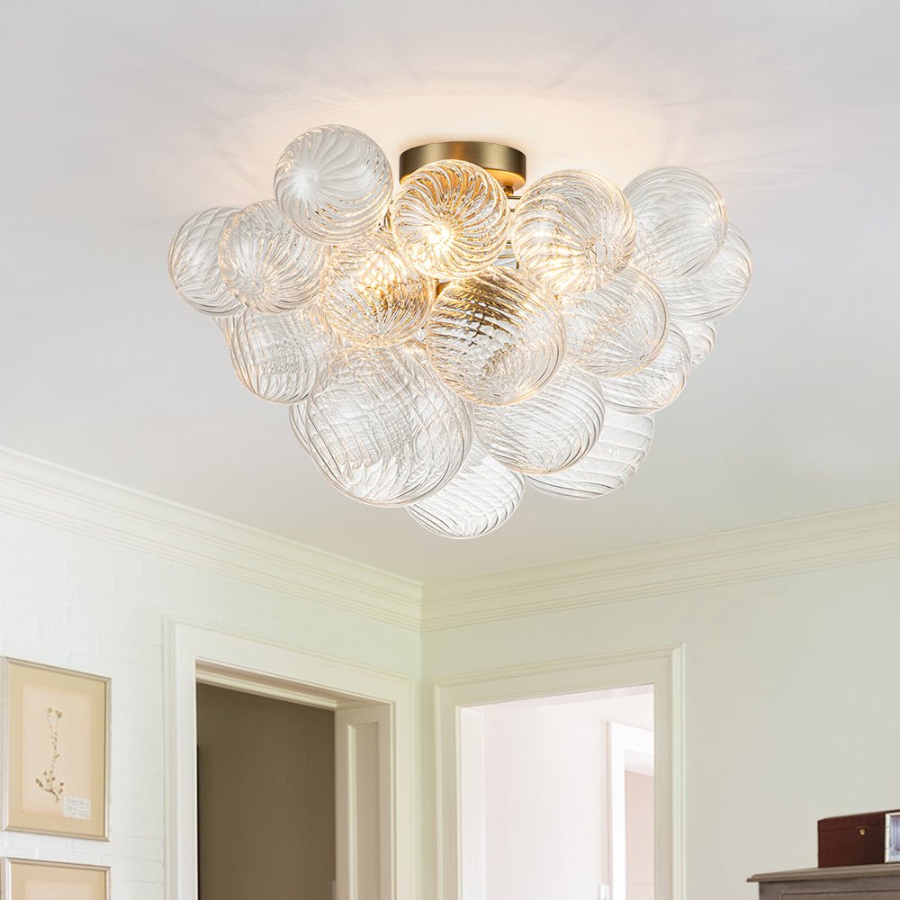 Three Glass Sphere Ceiling Light — Brass Finish, 10 12 15cm Orbs