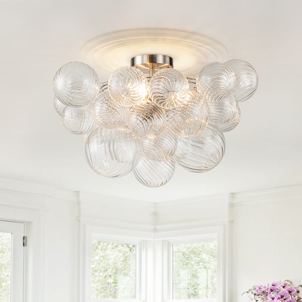 Three Glass Sphere Ceiling Light — Brass Finish, 10 12 15cm Orbs