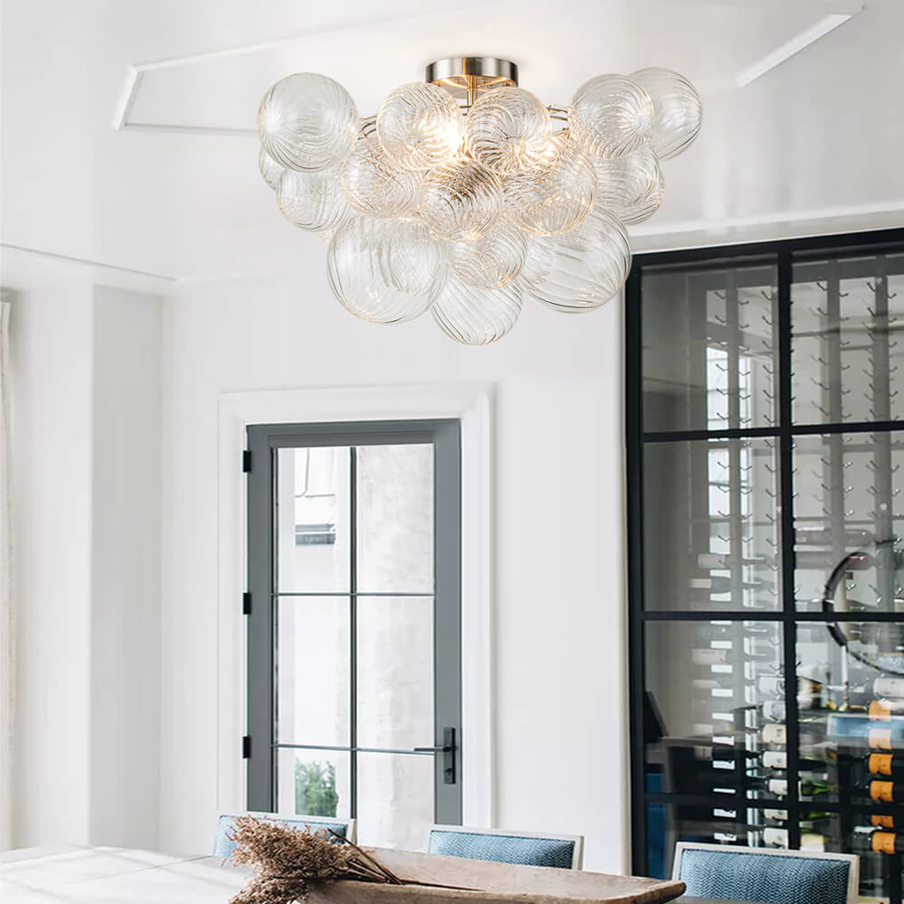 Three Glass Sphere Ceiling Light — Brass Finish, 10 12 15cm Orbs
