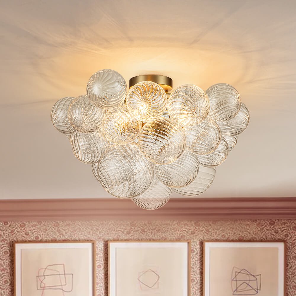 Three Glass Sphere Ceiling Light — Brass Finish, 10 12 15cm Orbs
