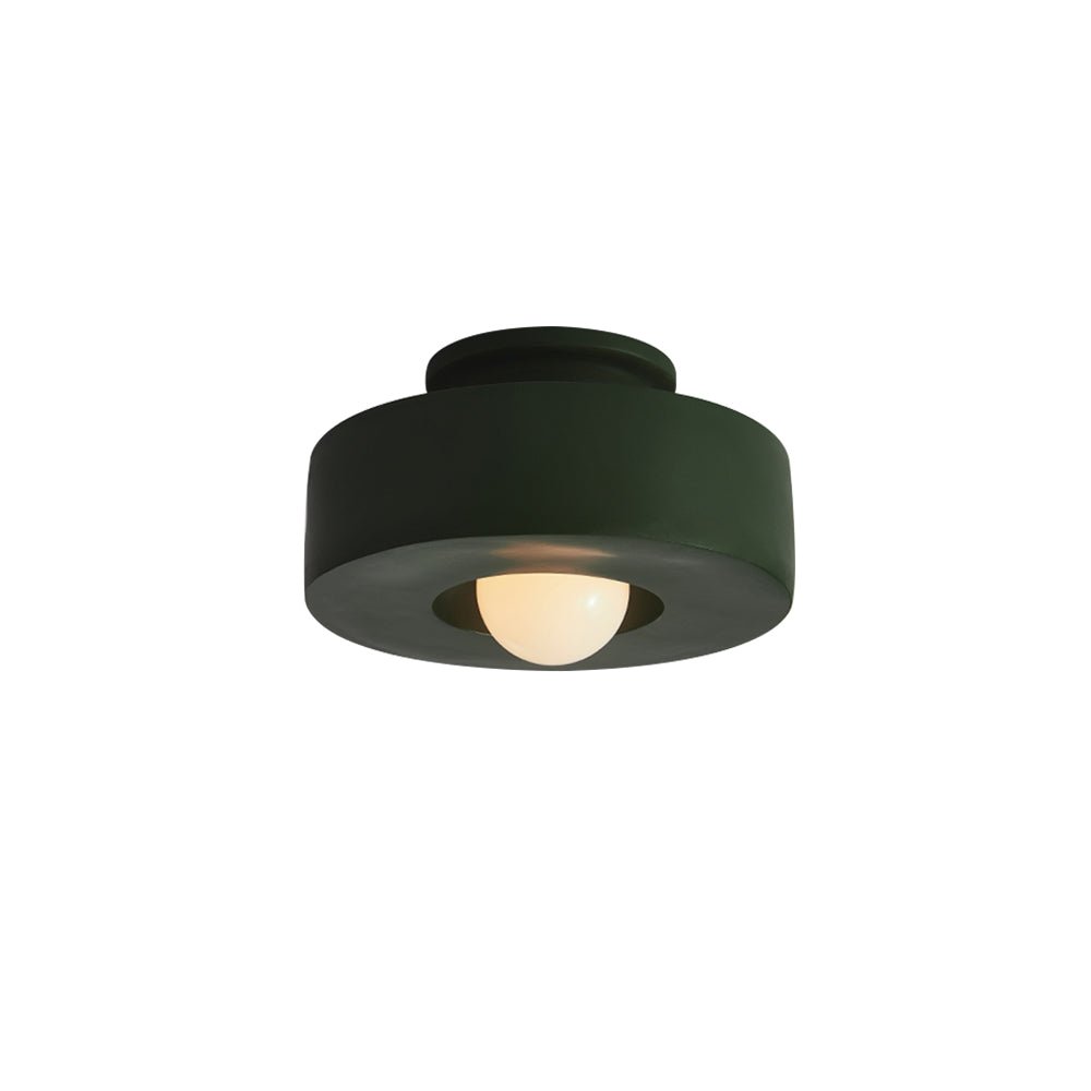 Nordic Wabi-Sabi Resin Cylinder Ceiling Lamp — Dimmable 30cm, Flush Mount, Black, Green & Red