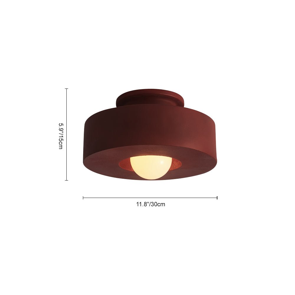Nordic Wabi-Sabi Resin Cylinder Ceiling Lamp — Dimmable 30cm, Flush Mount, Black, Green & Red