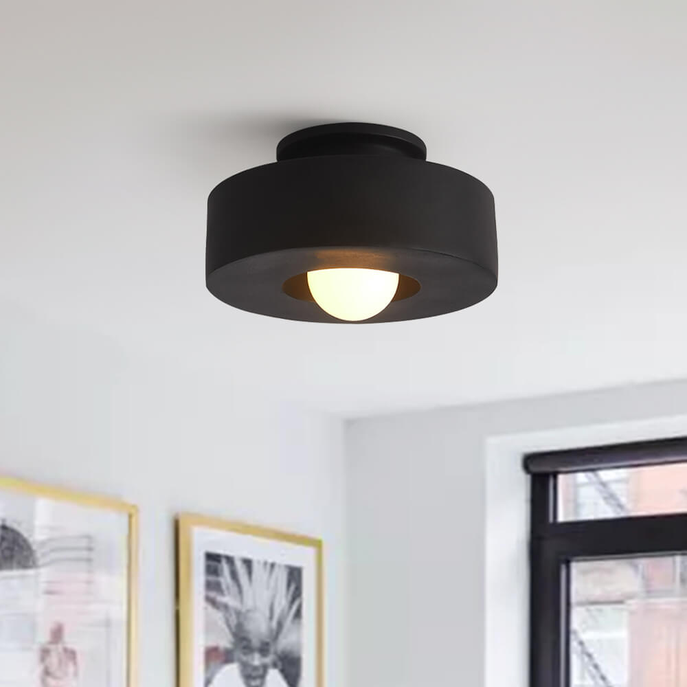 Nordic Wabi-Sabi Resin Cylinder Ceiling Lamp — Dimmable 30cm, Flush Mount, Black, Green & Red