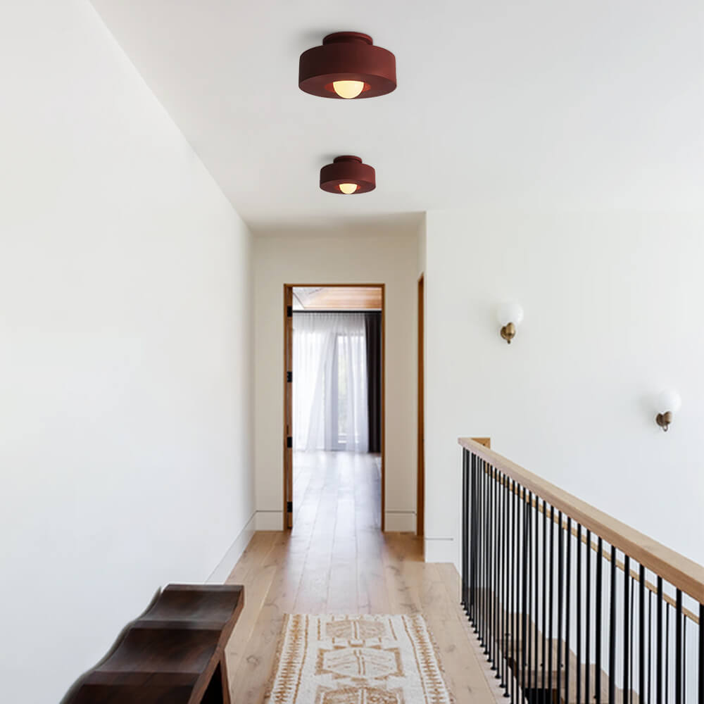 Nordic Wabi-Sabi Resin Cylinder Ceiling Lamp — Dimmable 30cm, Flush Mount, Black, Green & Red