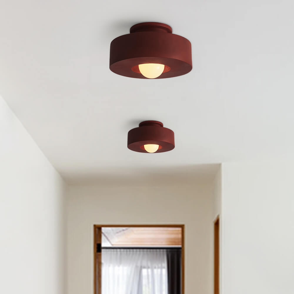 Nordic Wabi-Sabi Resin Cylinder Ceiling Lamp — Dimmable 30cm, Flush Mount, Black, Green & Red