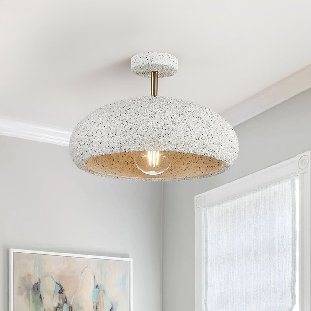 Nordic Wabi-Sabi Ceiling Light — 35cm Speckled Semi-Flush Mount, Dimmable E27