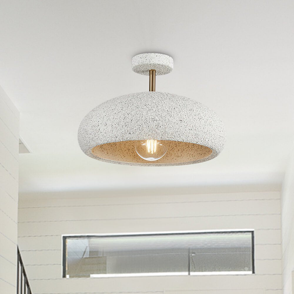 Nordic Wabi-Sabi Ceiling Light — 35cm Speckled Semi-Flush Mount, Dimmable E27