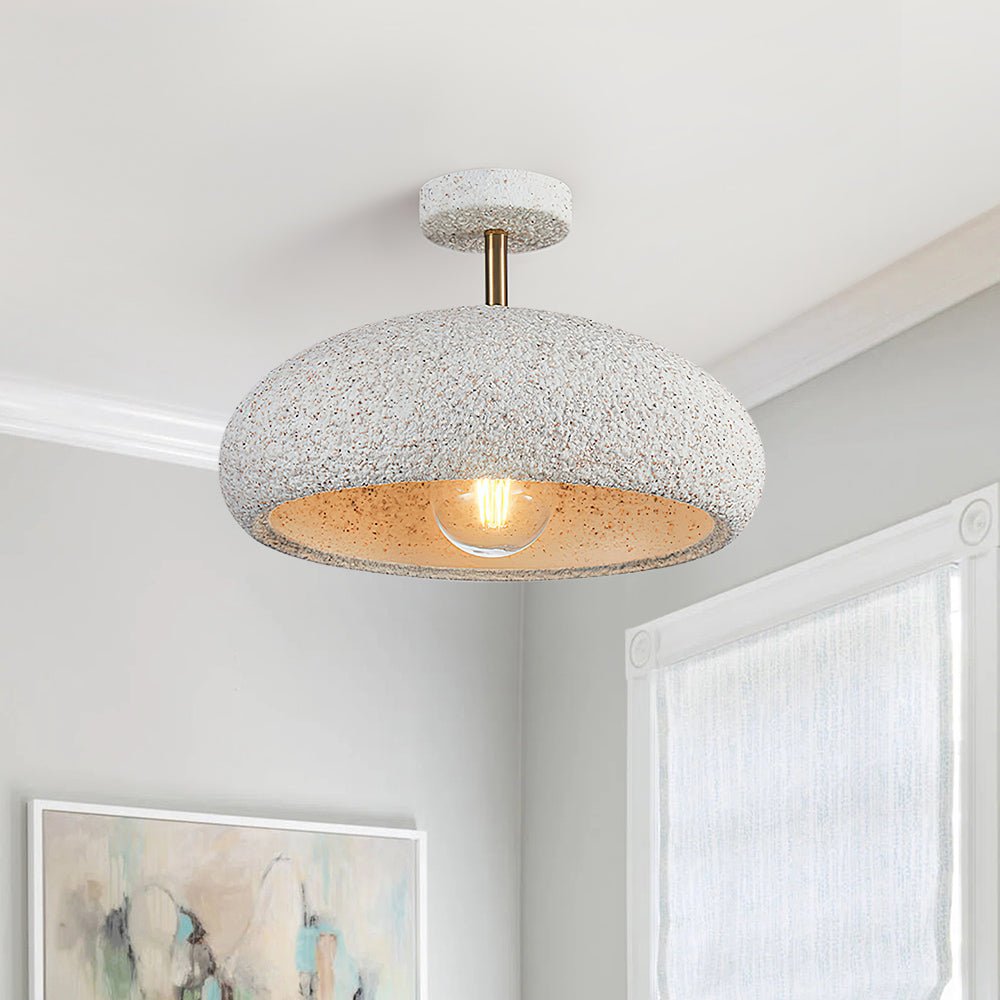 Nordic Wabi-Sabi Ceiling Light — 35cm Speckled Semi-Flush Mount, Dimmable E27