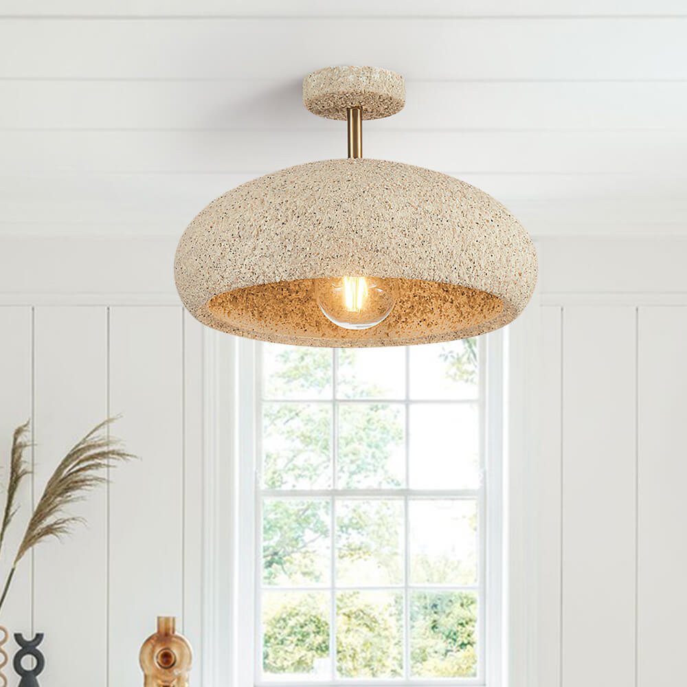 Nordic Wabi-Sabi Ceiling Light — 35cm Speckled Semi-Flush Mount, Dimmable E27