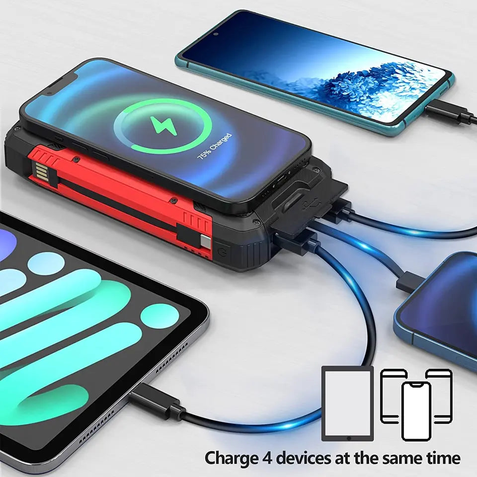 EclipseVolt portabel solcellsladdare på 30 000 mAh — vattentät design, dubbla USB-portar och Qi-trådlös laddningsplatta
