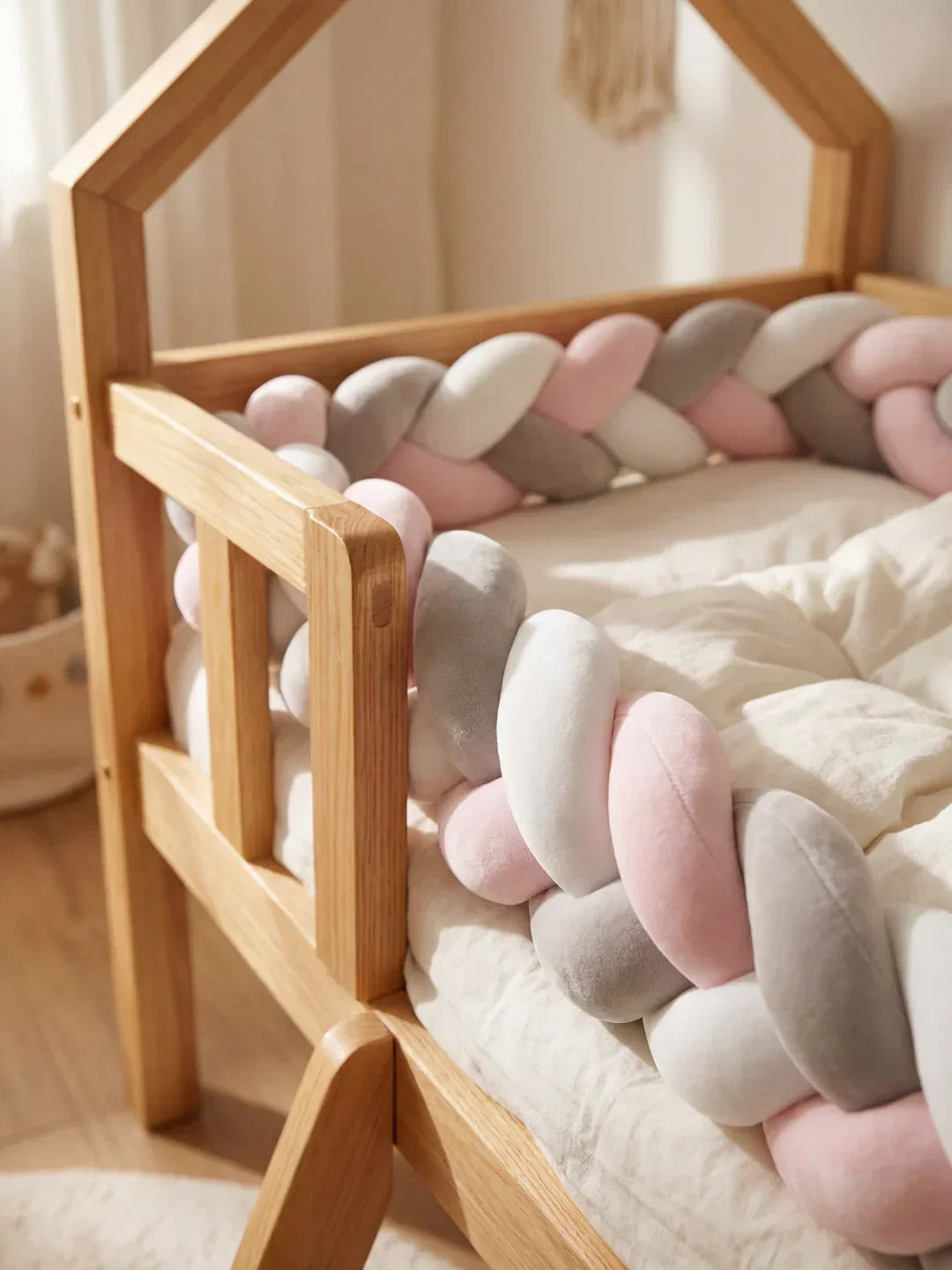 Terracotta Braided Velvet Baby Bed Bumper — Plush Crib Edge Cushion