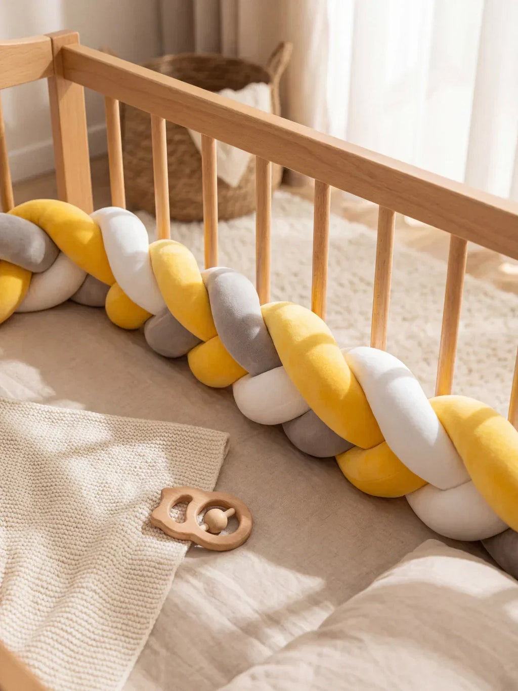 Terracotta Braided Velvet Baby Bed Bumper — Plush Crib Edge Cushion