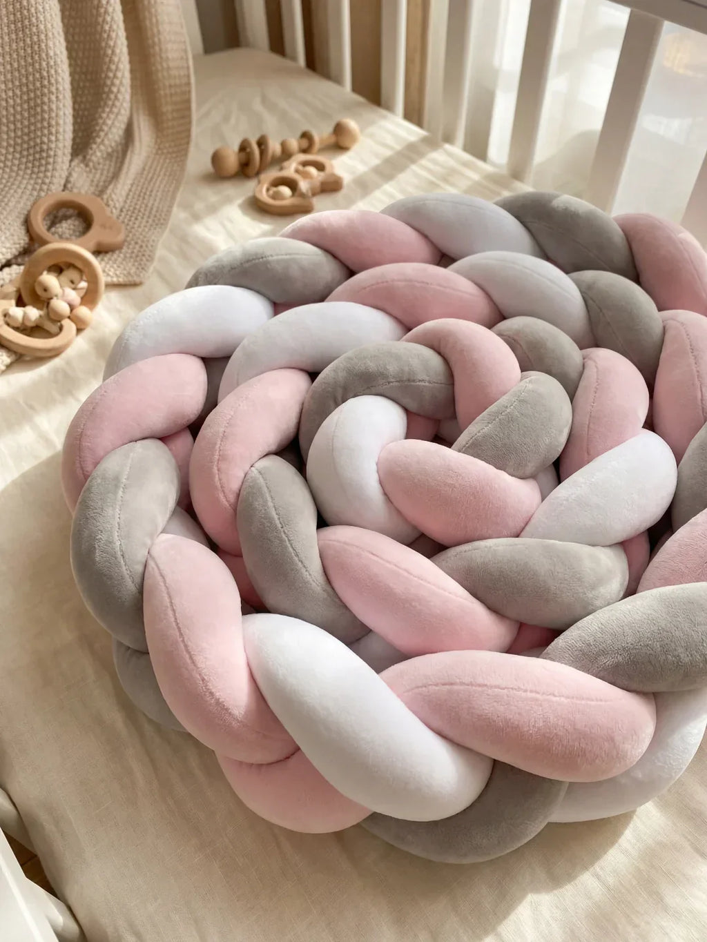Terracotta Braided Velvet Baby Bed Bumper — Plush Crib Edge Cushion