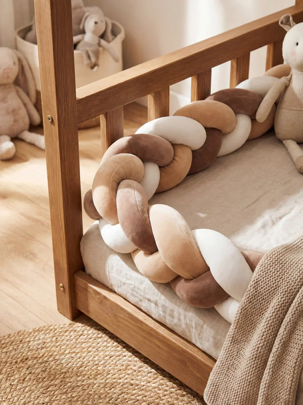 Terracotta Braided Velvet Baby Bed Bumper — Plush Crib Edge Cushion