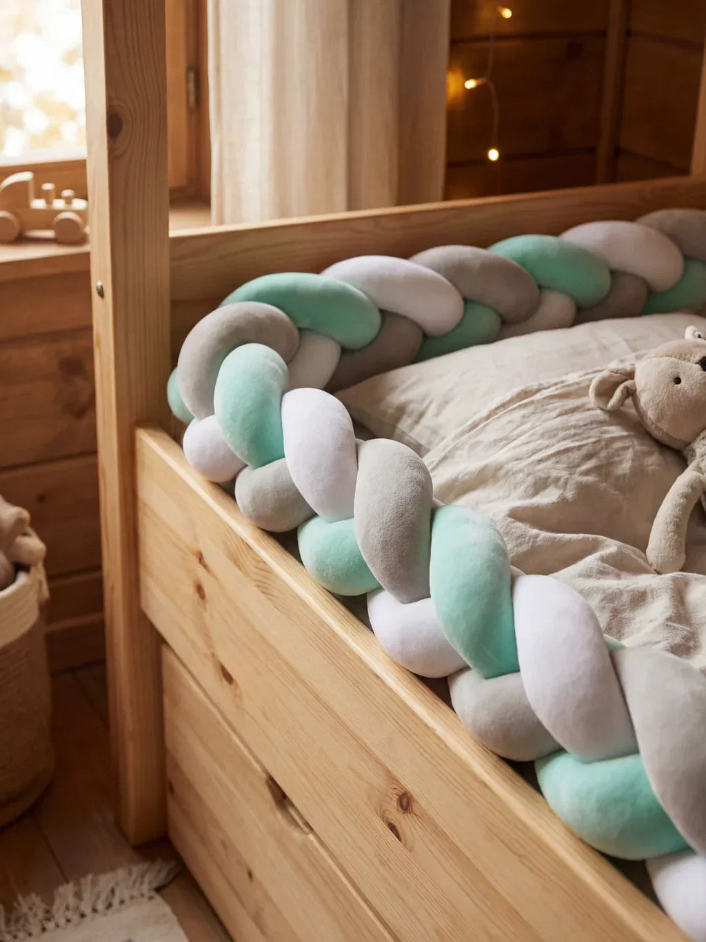 Terracotta Braided Velvet Baby Bed Bumper — Plush Crib Edge Cushion