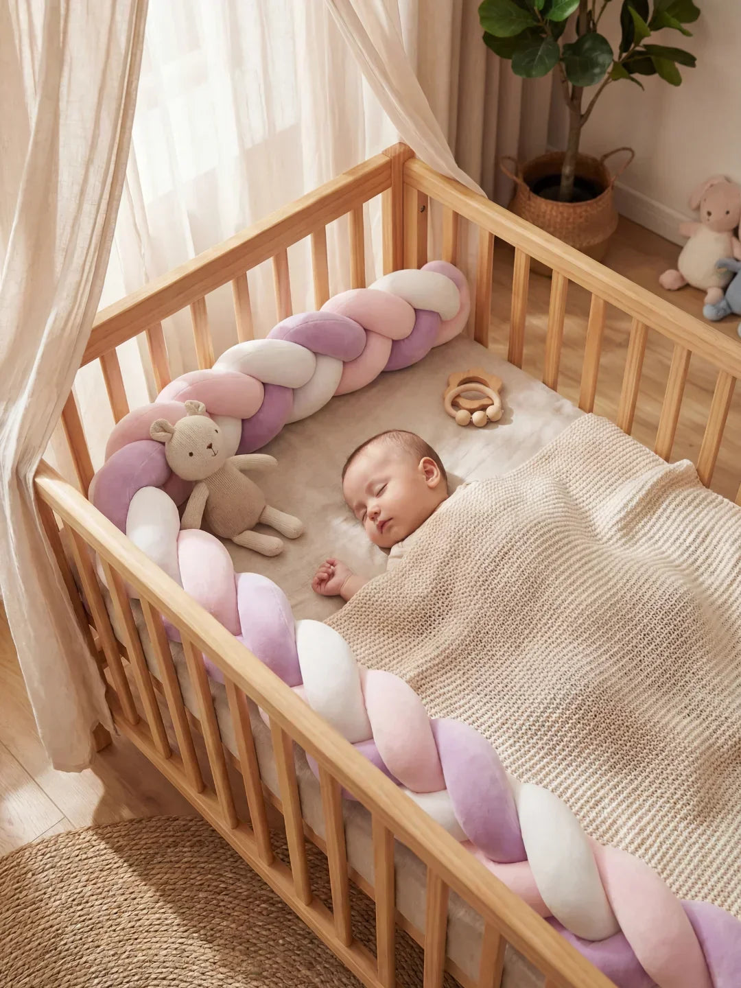 Terracotta Braided Velvet Baby Bed Bumper — Plush Crib Edge Cushion