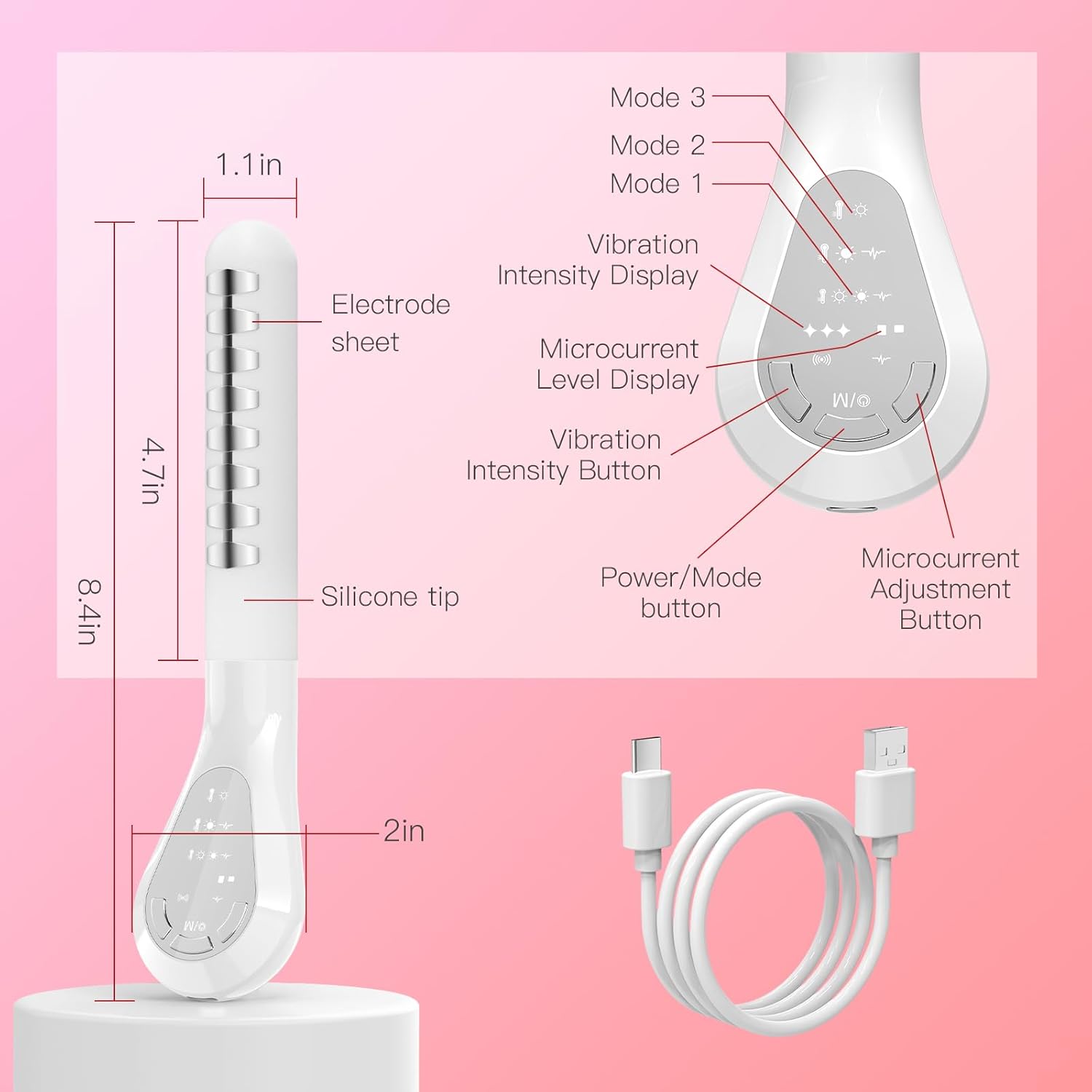 Pelvic Floor Support Wand — Compact Electric Pulse, Soothing Heat & Dual Light Technology
