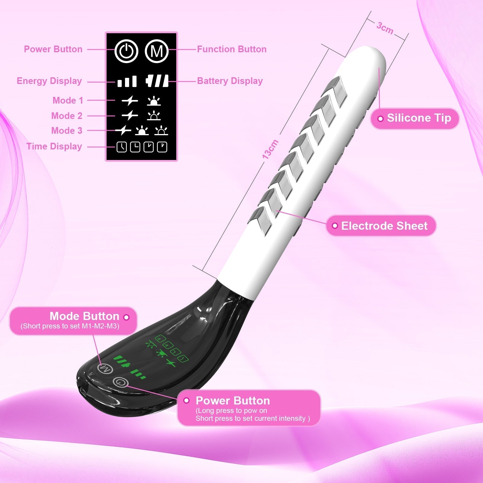 Pelvic Floor Support Wand — Compact Electric Pulse, Soothing Heat & Dual Light Technology
