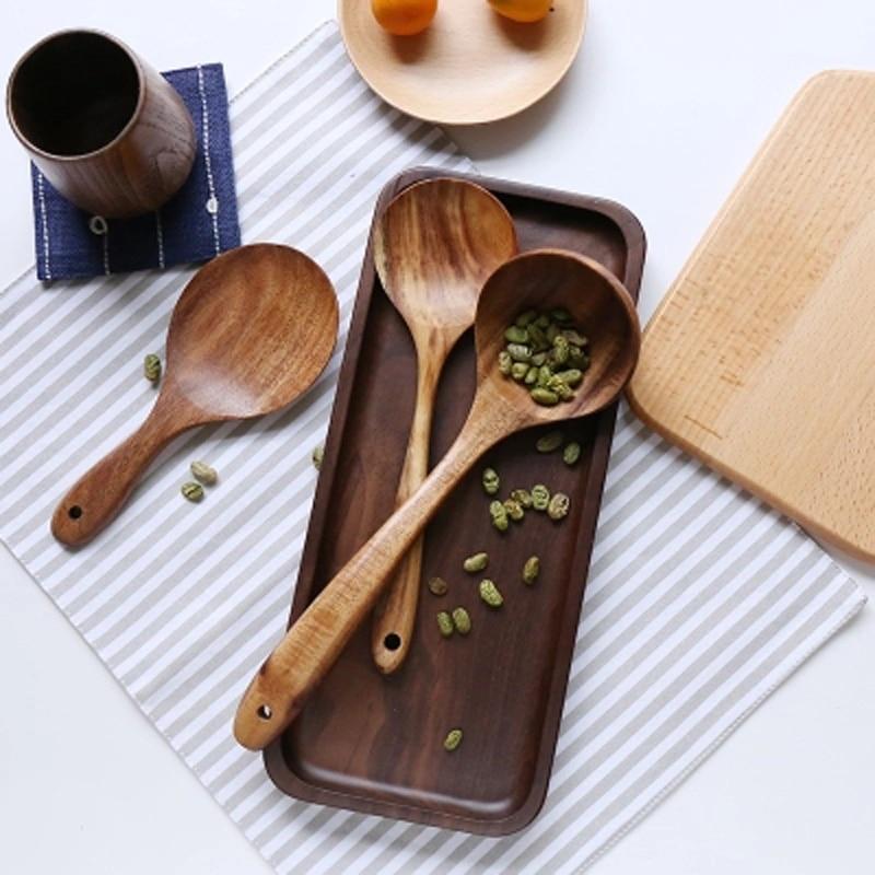 Set rustico di utensili da cucina in legno di teak Taavita, 7 pezzi