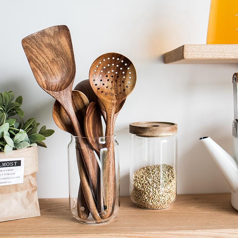 Set rustico di utensili da cucina in legno di teak Taavita, 7 pezzi
