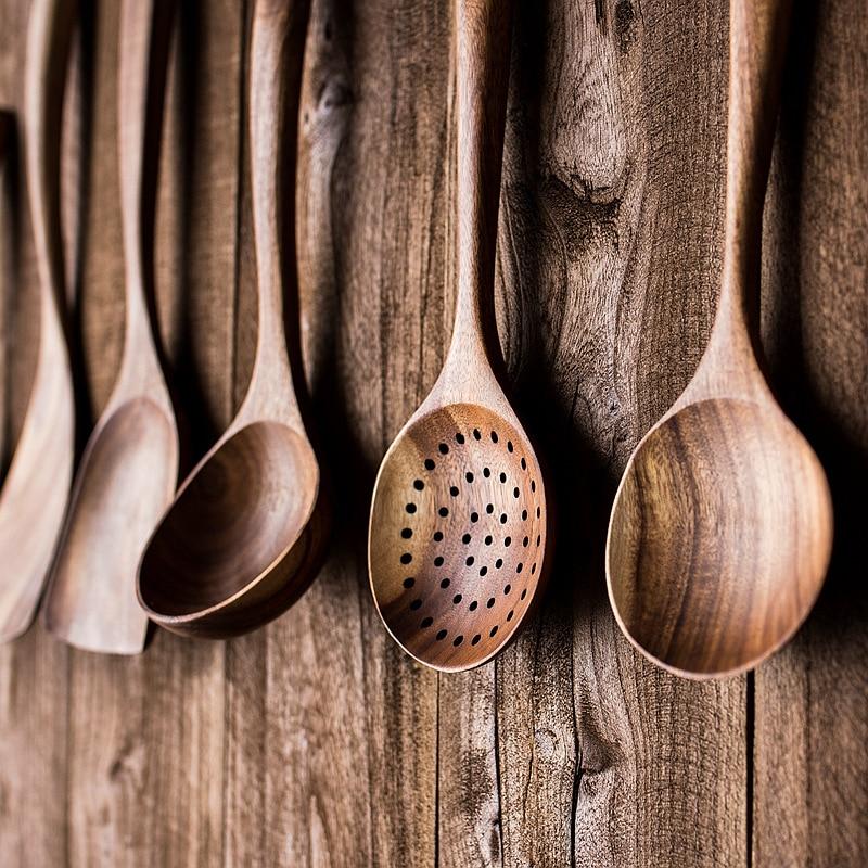 Set rustico di utensili da cucina in legno di teak Taavita, 7 pezzi