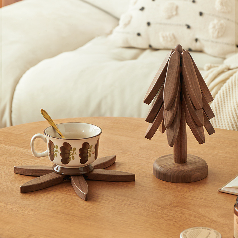 Descanso de madeira para tachos e panelas Pop-Up Tree — Design dobrável de 8 polegadas