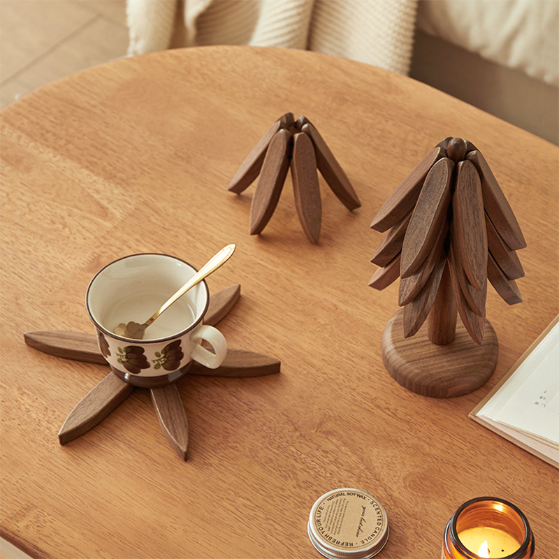 Descanso de madeira para tachos e panelas Pop-Up Tree — Design dobrável de 8 polegadas