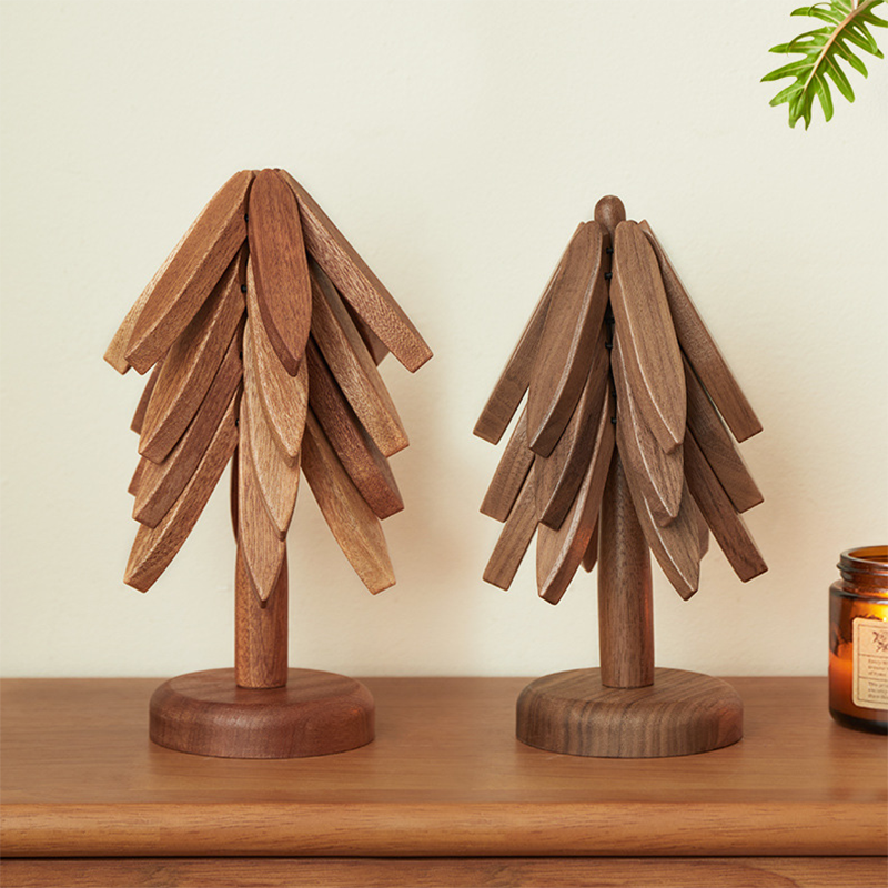 Descanso de madeira para tachos e panelas Pop-Up Tree — Design dobrável de 8 polegadas