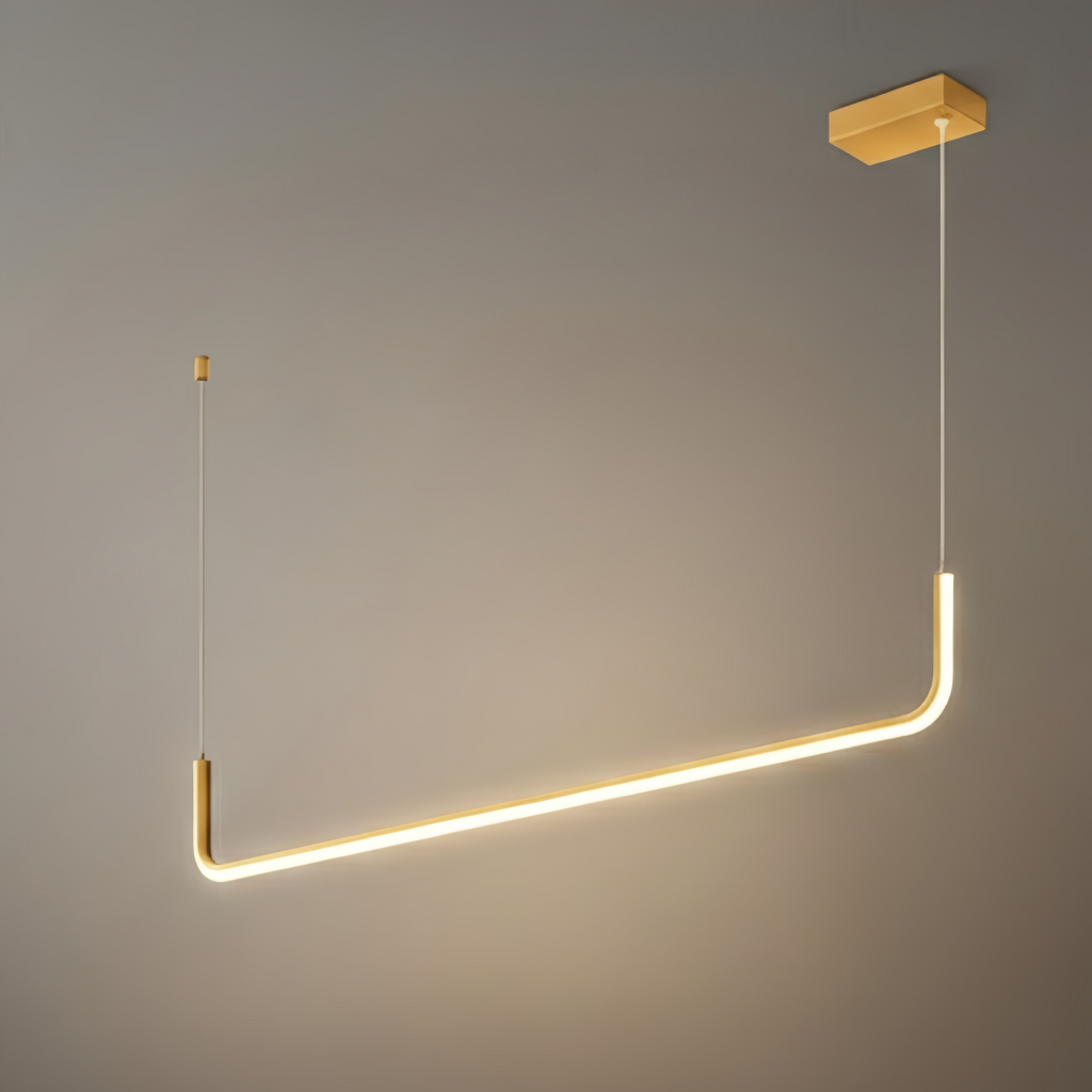 Minimalist Linear Pendant Light – Black/Gold Metal/Acrylic for Dining Room - Flindria