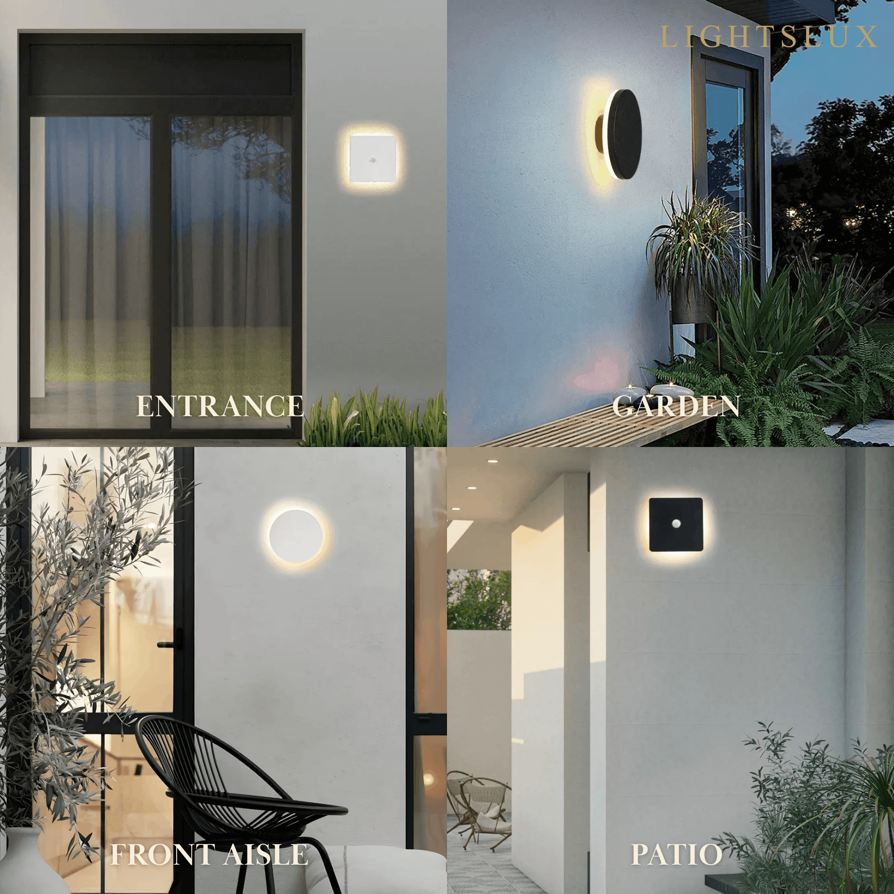 Solara minimalistisk LED utomhusvägglampa – svart/vit rund/fyrkantig sensorlampa för veranda - Flindria