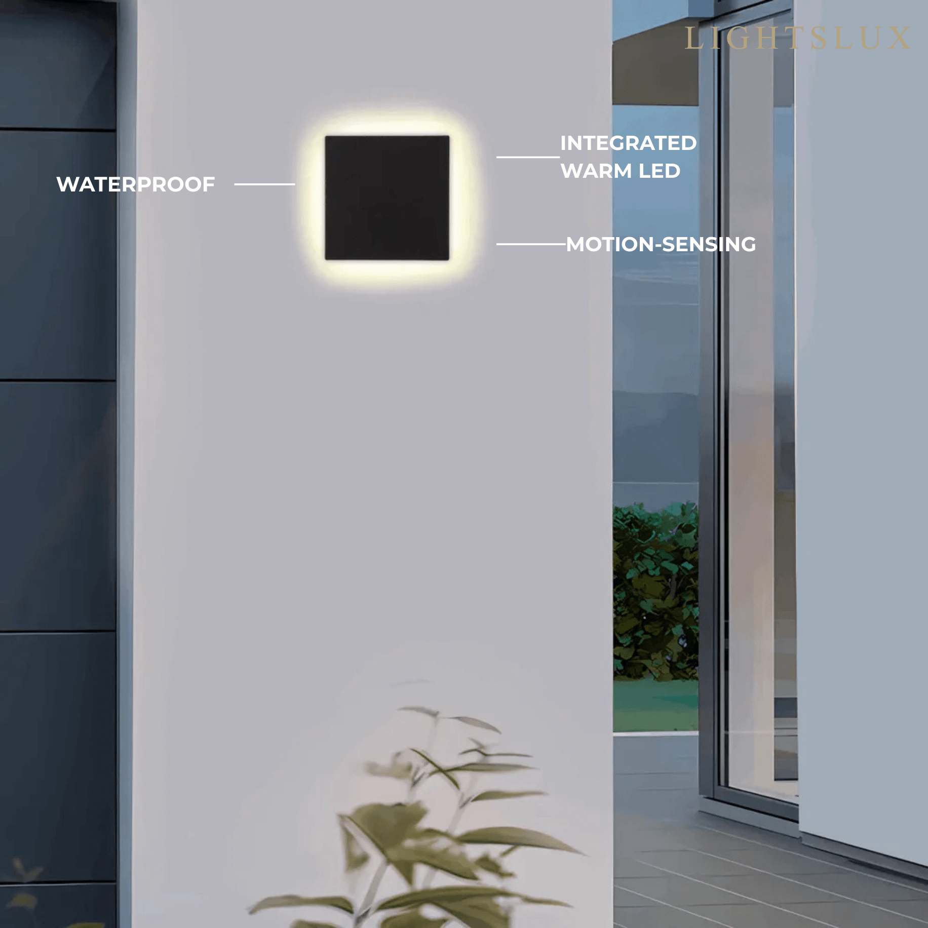 Solara minimalistisk LED utomhusvägglampa – svart/vit rund/fyrkantig sensorlampa för veranda - Flindria