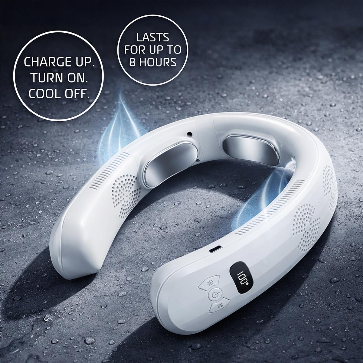 ThermoFlow 3-Zone Wearable Neck Fan – Adjustable Neck Cooler and Heater
