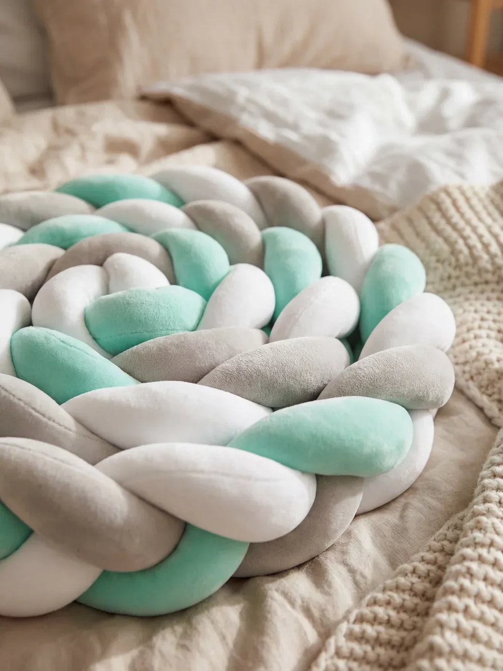 Terracotta Braided Velvet Baby Bed Bumper — Plush Crib Edge Cushion