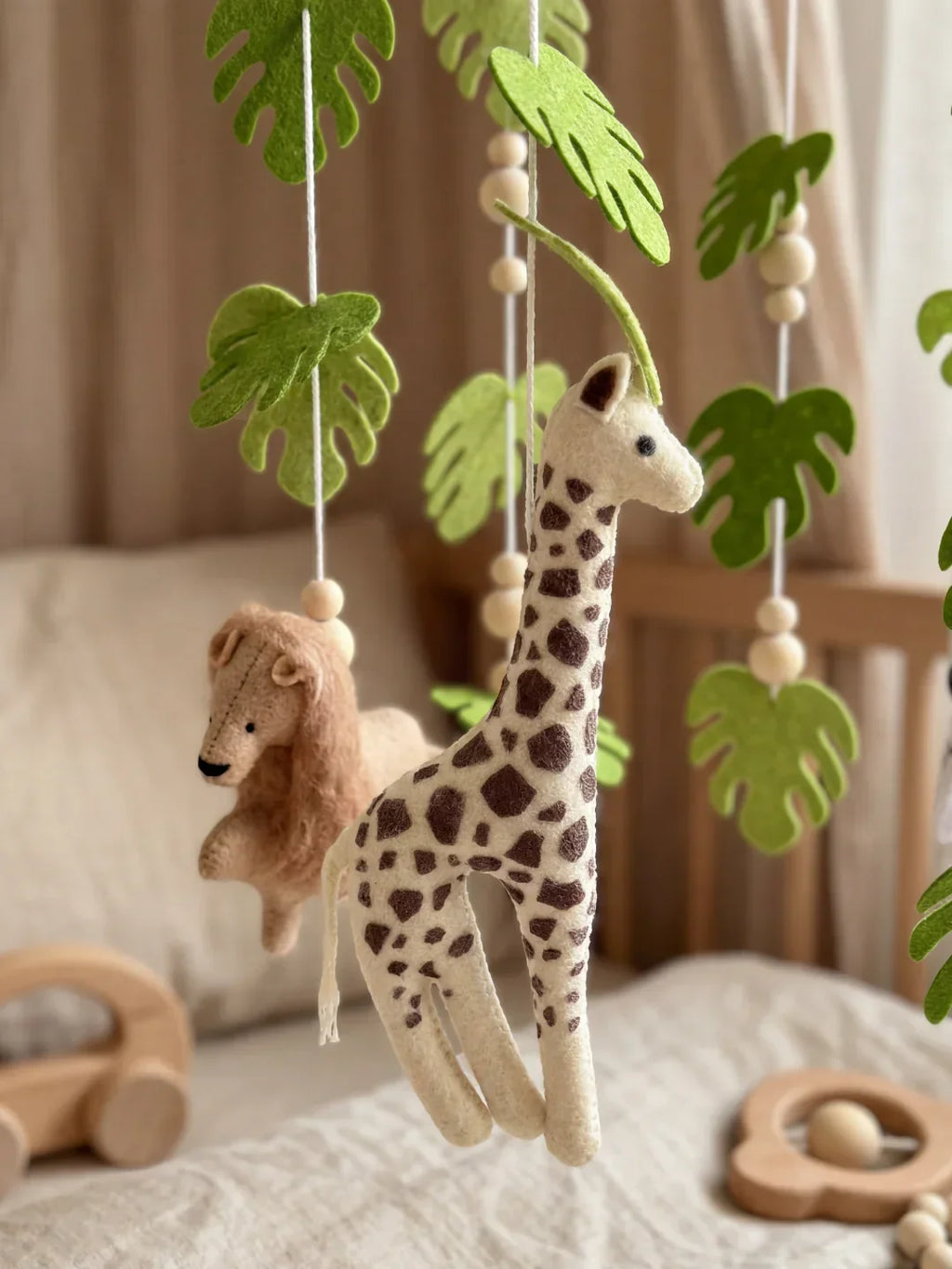 Compact Wooden Baby Mobile and Hanging Support Arm Set