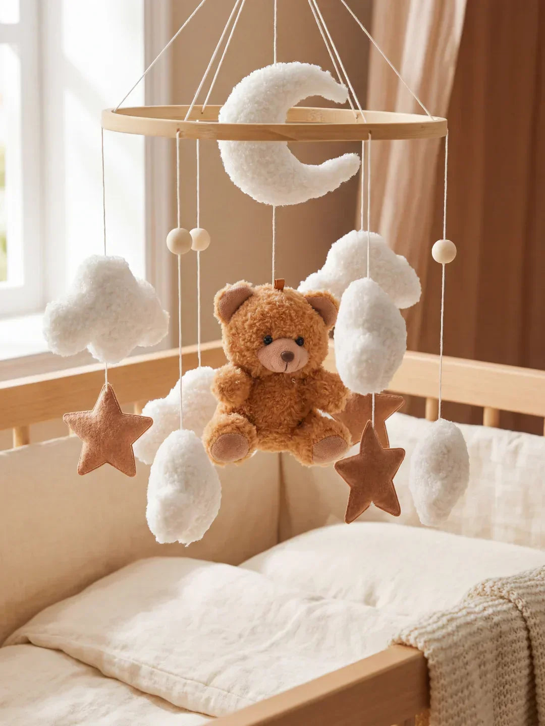 Compact Wooden Baby Mobile and Hanging Support Arm Set