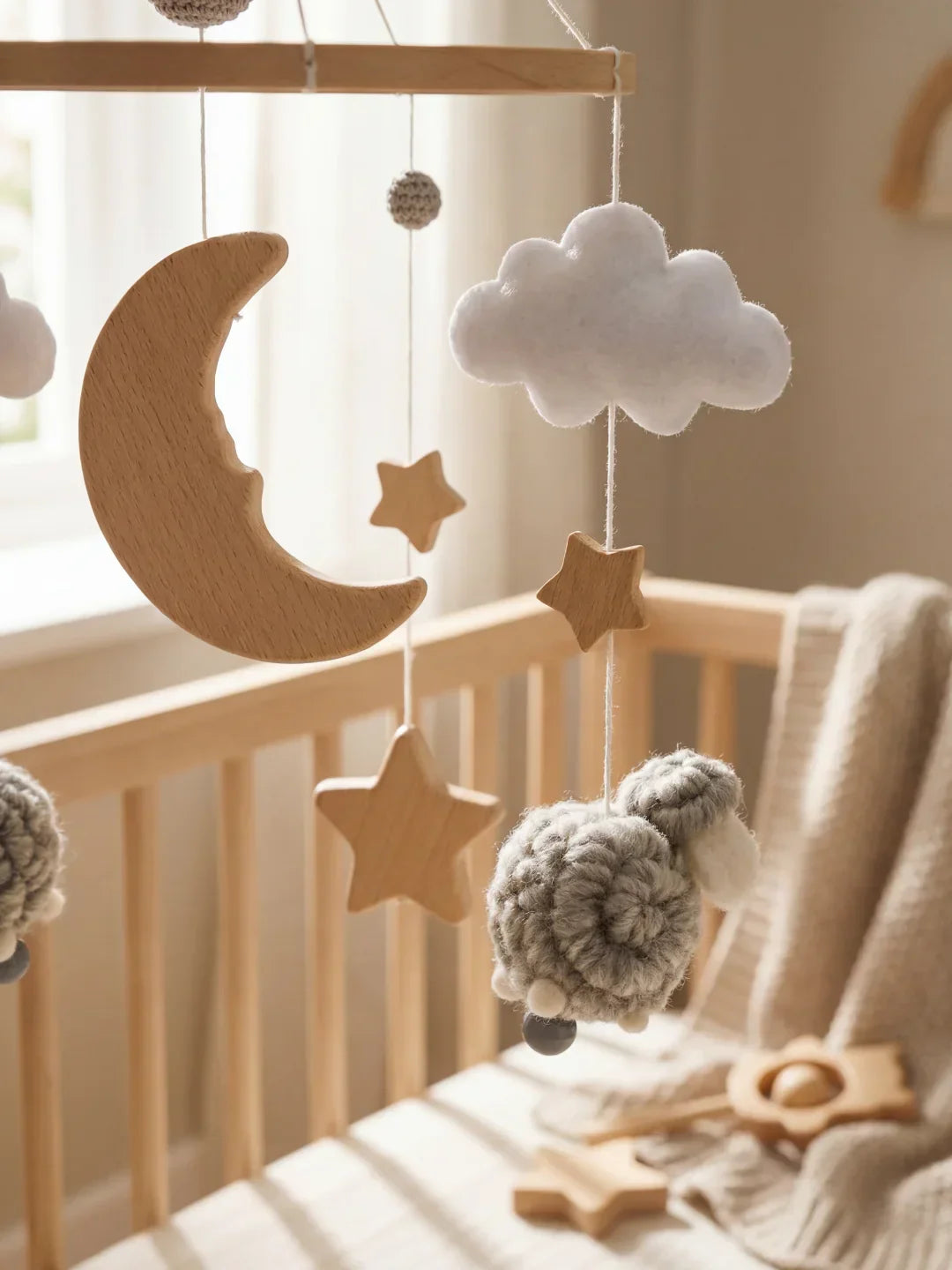 Wooden Baby Mobile — Slow Swaying Motion and Hanging Ornaments