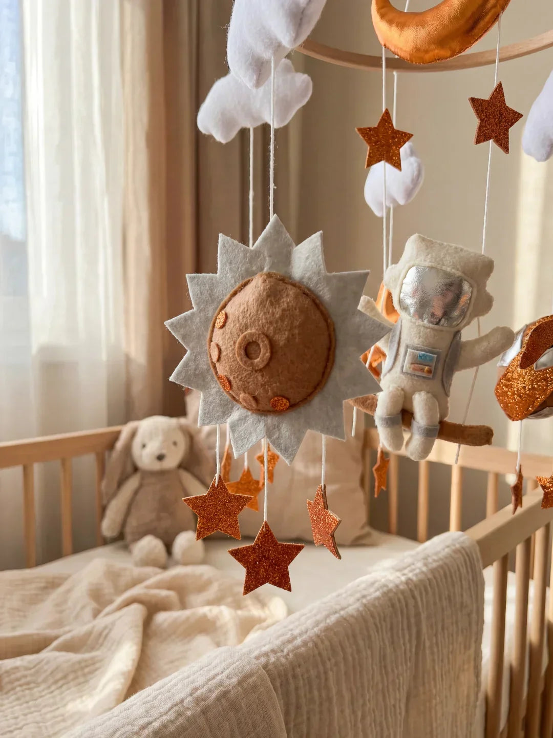 Compact Wooden Baby Mobile and Hanging Support Arm Set